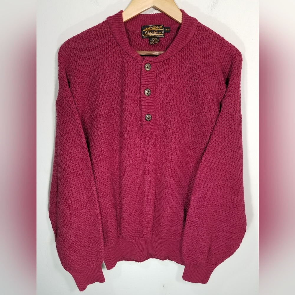 Vintage Eddie Bauer Pullover Knit Sweater Crew Neck Cotton Burgundy Mens Size XL